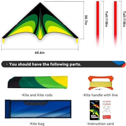 Delta Kite for Kids & Adults，Easy to Fly,Single Line Beach and Park Kite for Family Outdoor Games & Activities (Speed Triancle - Green)
