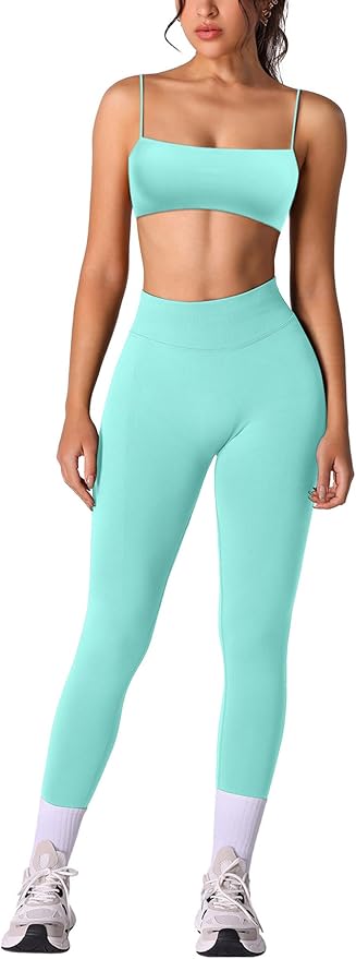 Workout sets for women 2 piece:Spaghetti Straps BacklessTop Bra and High Rise leggings for yoga