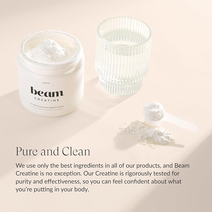 Beam Creatine Powder, Third Party Tested, Micronized Creatine Monohydrate Supplement, Creatine for Women and Men, Muscle Strength, Workout Recovery, Lean Muscle Growth, 30 Servings, Unflavored