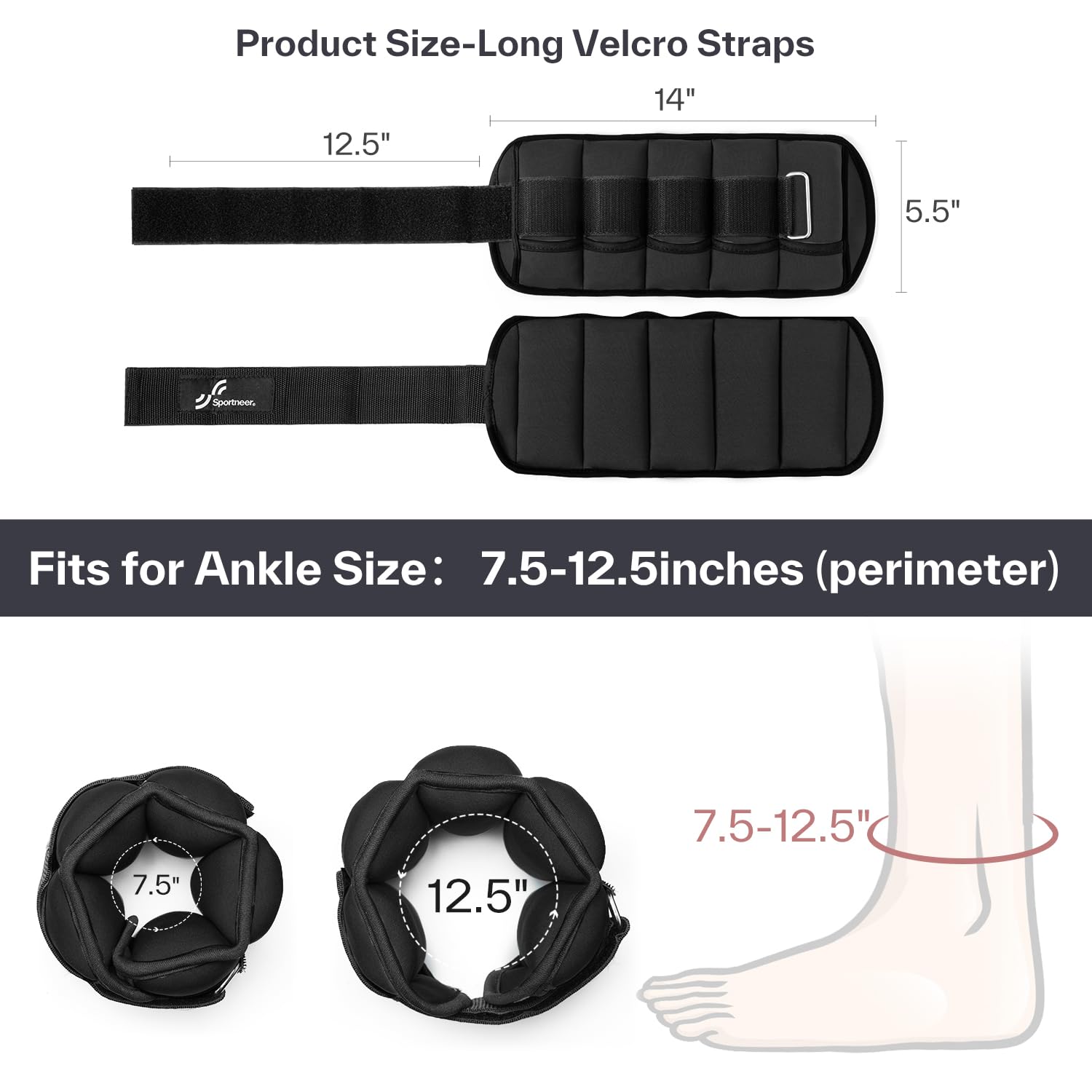 Sportneer Adjustable Ankle Weights, 2-10 lb per Pair, Removable Weights
