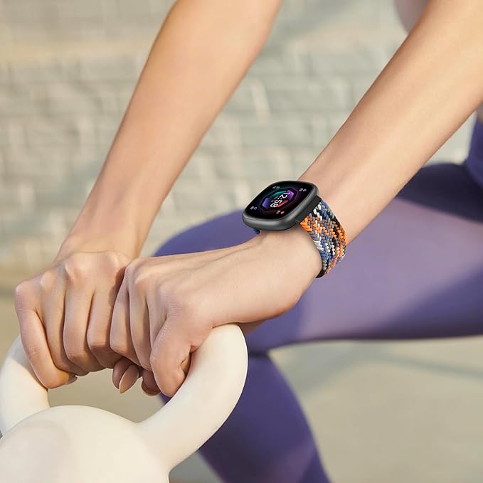 Fintie Magnetic Braided Stretchy Band Compatible with Fitbit Versa 4 3 / Sense 2 1, Soft Woven Nylon Sport Elastic Replacement Strap Wrist Bands, Camouflage Colors