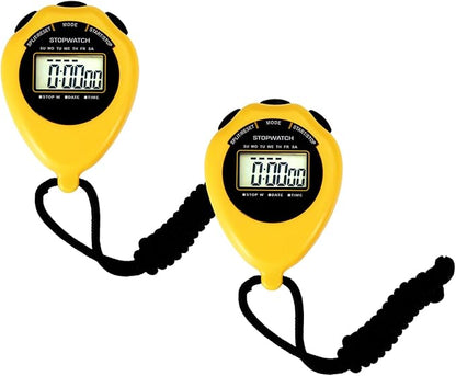 Stopwatch Sport Timer, 2 Pack Large Display Digital Stopwatch Timer with Date Time, No Alarm Silent Easy to Set Stopwatches for Sports, Coaches, Kids, Swimming and Running (Yellow)