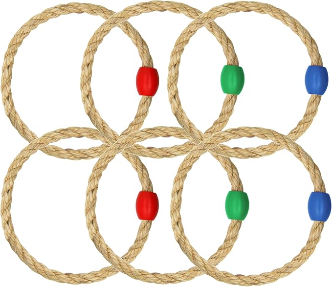 6 Pack Sisal Rope Ring Toss Game Replacement Parts for Adults and Kids, Outdoor Toss Rings for Agility Practice and Speed Game and Yard Games and Lawn Games for Party (3 Colors-Red Green Blue)