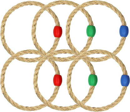 6 Pack Sisal Rope Ring Toss Game Replacement Parts for Adults and Kids, Outdoor Toss Rings for Agility Practice and Speed Game and Yard Games and Lawn Games for Party (3 Colors-Red Green Blue)