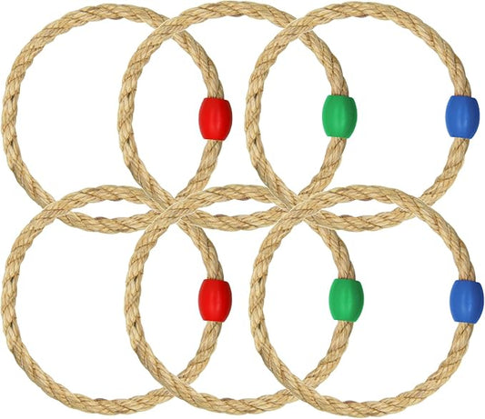 6 Pack Sisal Rope Ring Toss Game Replacement Parts for Adults and Kids, Outdoor Toss Rings for Agility Practice and Speed Game and Yard Games and Lawn Games for Party (3 Colors-Red Green Blue)