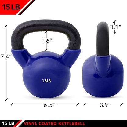JFIT Kettlebell Weights Vinyl Coated Iron, 15 LB