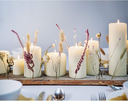 BOLSIUS 6 Ivory Pillar Candles Bulk - 3x3 Inches Candle Set - 25+ Hours Clean Burning - No Palm Oil - 0% Animal Fat - Premium European Quality - Unscented Dripless Dinner Pillars