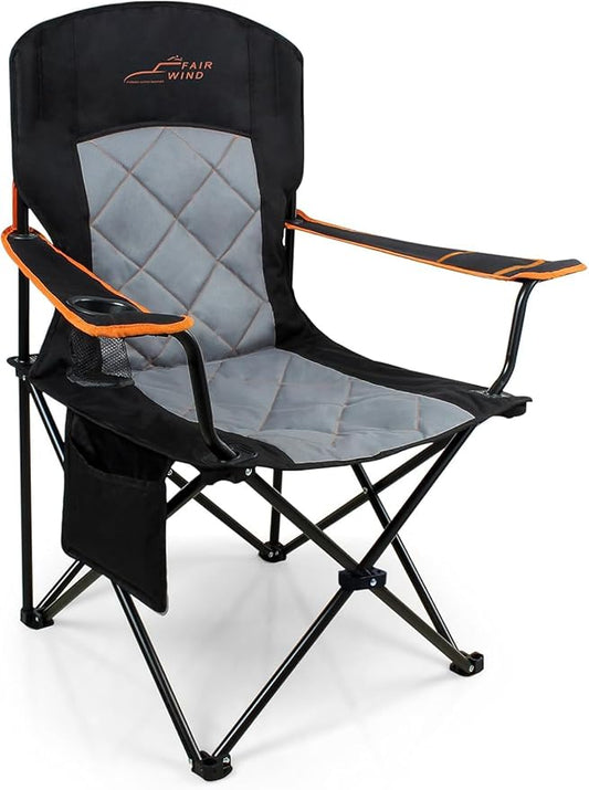 FAIR WIND Oversized Fully Padded Camping Chair, Heavy Duty Quad Fold Chair Arm Chair Support 350