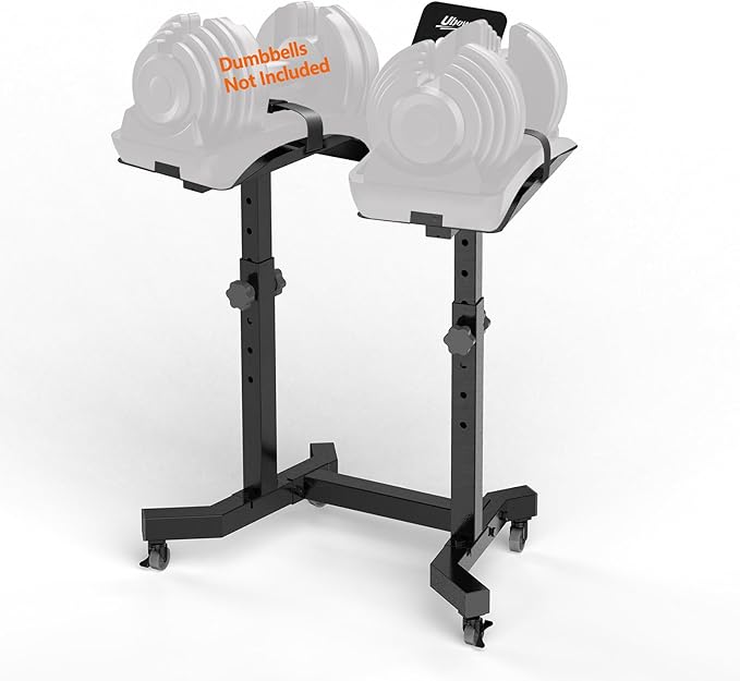 Adjustable Dumbbell Stand - Uboway Weight Stand with 4 Level Height Adjustment, Dumbbell Weight Rack with Tablet Holder and Durable Casters, Weight Holder for Adjustable Dumbbell Set, 2025 Upgrade Design （Bonus Foot Pads）
