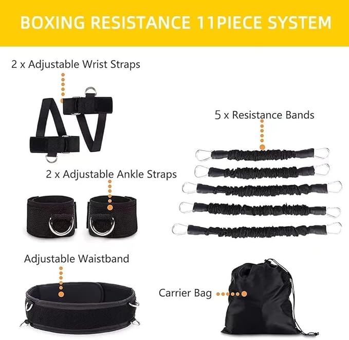 Boxing Resistance Bands, Leg Strength and Agility Speed Trainer for Men and Women Exercise Power Punch Pro with Belt, Ankle, Kicking Set for MMA