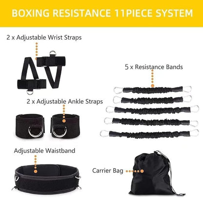 Boxing Resistance Bands, Leg Strength and Agility Speed Trainer for Men and Women Exercise Power Punch Pro with Belt, Ankle, Kicking Set for MMA