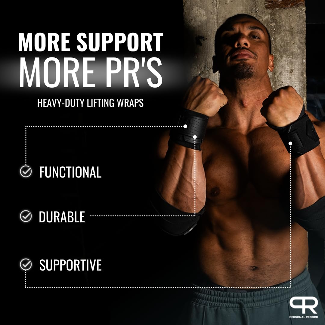 PR Personal Record Heavy Duty Premium Wrist Wraps, More Elasticity, Reinforced Stitching, Extra