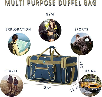 Travel Duffle Bags for Men 26" Weekender Over Night Carry On Bag Lightweight Extra Large Oxford Duffel Gym Sturdy Luggage Water-proof foldable Holdall (Blue)