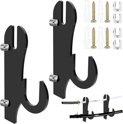 TRINENOX Sword Stand, Sword Wall Mount, Sword Hook, Sword Hanger Rack, Wall Mount Sword Hook, Acrylic Samurai Sword Display Holder for Katana Tanto Genji Wakizashi Sword Hanger Rack (1 Pair Black)