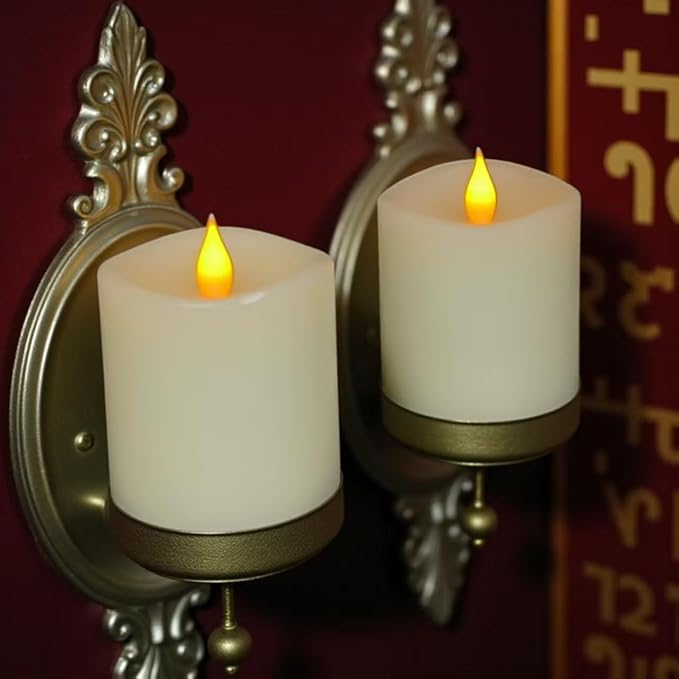 3x3 Flickering Flameless Candles Set of 2,3 inch Real Wax LED 600 Hours Battery Candles with Timer Remote,Control for Wedding Party Indoor,Ivory