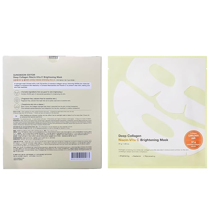 SUNGBOON EDITOR Deep Collagen Niacin-Vita C Overnight Mask 37gx4ea | Real Collagen 2,160,000PPB with Niacinamide & Vitamin C | Hydrating Face Mask for Glass Skin | Korean Skincare Routine