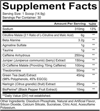 REDCON1 Total War Pre Workout, Vice City - L Citrulline, Malic Acid, Green Tea Leaf Extract for Pump Boosting Pre Workout for Women & Men - 3.2g Beta Alanine to Reduce Exhaustion (30 Servings)