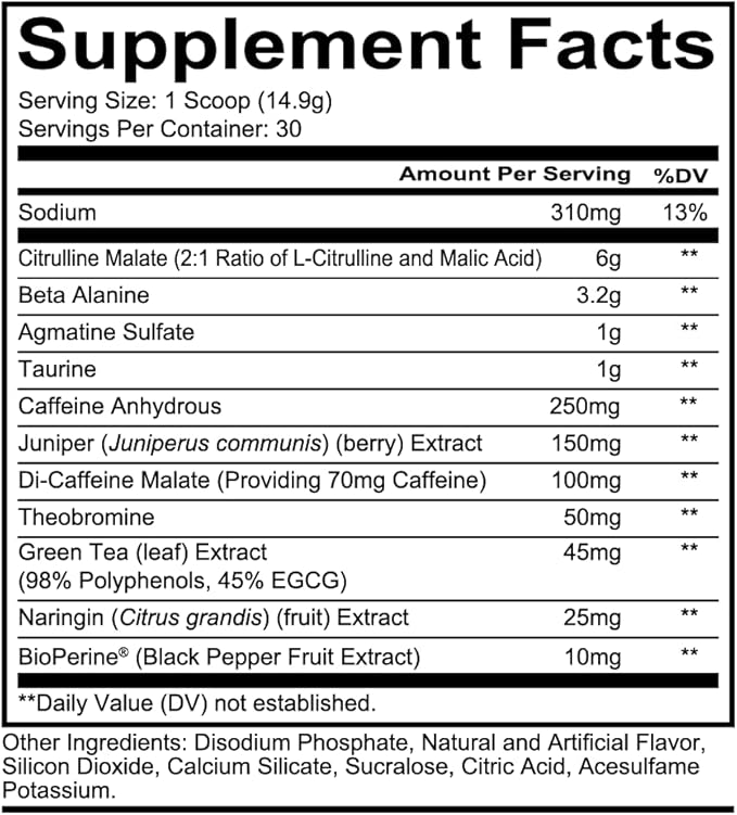 REDCON1 Total War Pre Workout, Baja Bomb - Beta Alanine + Citrulline Malate Keto Friendly Preworkout for Men & Women with 320mg of Caffeine - Fast Acting (30 Servings)