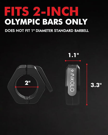 Mikolo Barbell Clamps,2-Inch Olympic Barbell Clips with Anti-Slip TPR Lining and Quick Release for Home and Gym Use