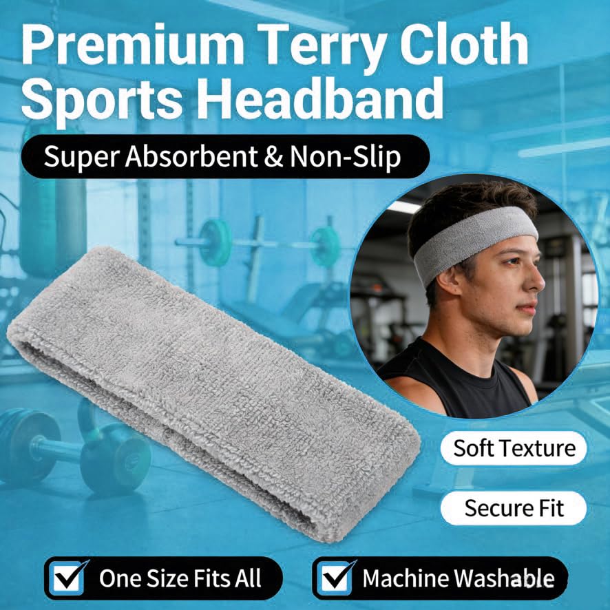 3 Pack Men & Women Sports Sweatbands Headbands(White,Black,Gray)