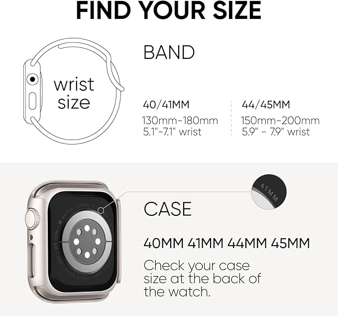 Compatible for Apple Watch Band 40mm 41mm and Case with Screen Protector, Soft Silicone Sport Strap Bands and Protective Cover with Tempered Glass for iWatch Series 9 8 7 SE 6 5 4