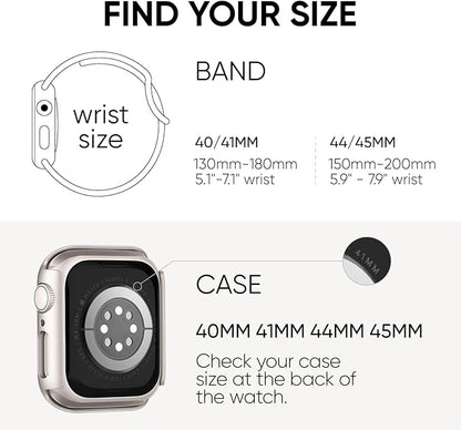 Compatible for Apple Watch Band 40mm 41mm and Case with Screen Protector, Soft Silicone Sport Strap Bands and Protective Cover with Tempered Glass for iWatch Series 9 8 7 SE 6 5 4