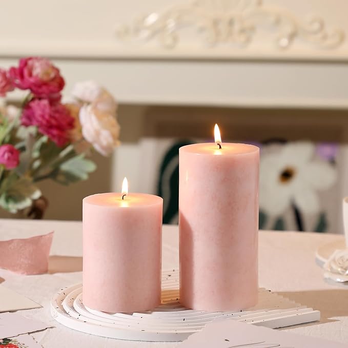 3x4 inch Pink Pillar Candles Set of 3, Unscented Pillar Candle, Dripless and Smokeless Large Candles, Candle for Home Decor, Dinner Table,Weddings, Holidays