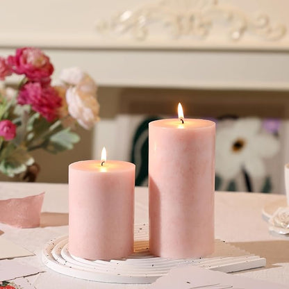 3x4 inch Pink Pillar Candles Set of 3, Unscented Pillar Candle, Dripless and Smokeless Large Candles, Candle for Home Decor, Dinner Table,Weddings, Holidays