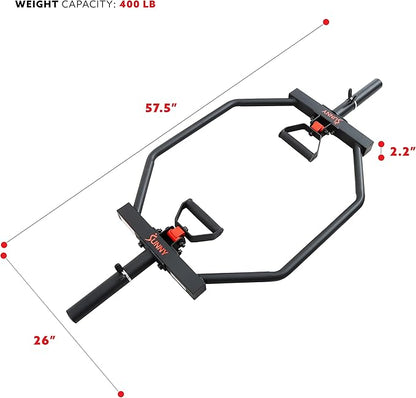 Sunny Health & Fitness Strength Training Olympic Hex Bar Barbell, High Load Capacity, Swivel Handles, Safety Clips, Knurled Handles for Deadlifts, Shoulder Presses, Shrugs, Back Rows, Weightlifting