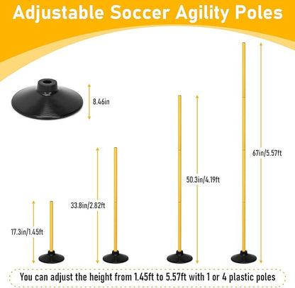 tonchean 6PCS Soccer Agility Poles 5.57FT Adjustable Football Basketball Speed and Agility Training Equipment Detachable Sports Training Speed Slalom Poles for Football, Rugby, Basketbal