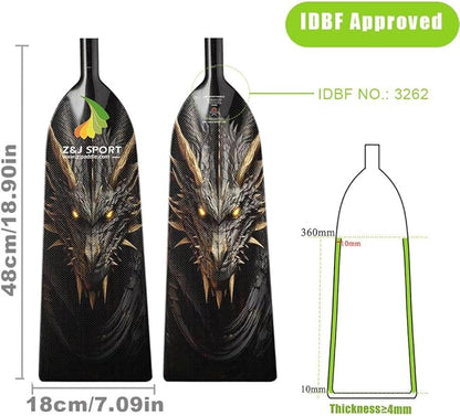 Z&J SPORT Adjustable Dragon Boat Paddle, IDBF Approved Carbon Fiber Paddle, Dragon Graphic Paddle with Adjuster for Dragon Boat Race with Adjustable T Handle