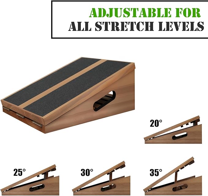 Calf Stretcher Slant Board for Squats, Portable Wooden Incline Board for Calf Stretching, Adjustable Balance Board for Physical Therapy, Ankle Stretcher & Exercise Slant Boards for Home Gym, Yoga, and Fitness