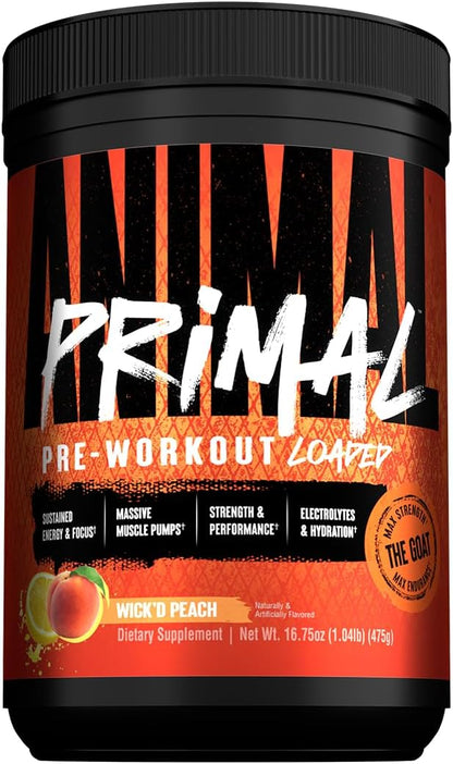 Animal Primal Muscle Hydration + Preworkout Powder ??Contains Beta Alanine, 3DPump, Caffeine & Electrolytes ??Improves Energy, Focus, Endurance & Absorption ??New Wick?™d Peach Flavor, 16.75 oz