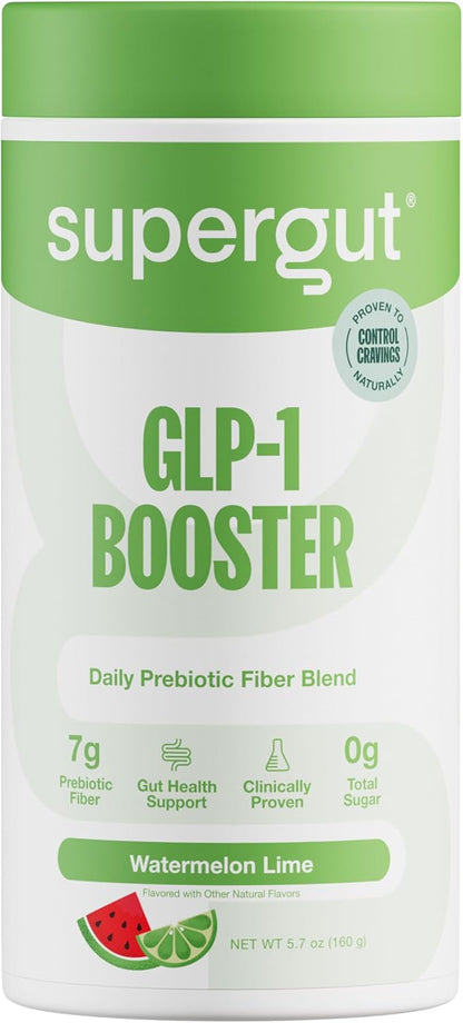 Supergut Gut Healthy Flavored GLP-1 Booster, Watermelon Lime - High Fiber GLP-1 Supplement Powder for Women & Men - Sugar-Free Drink Mix for Gut Health & Digestive Support (18 Servings)