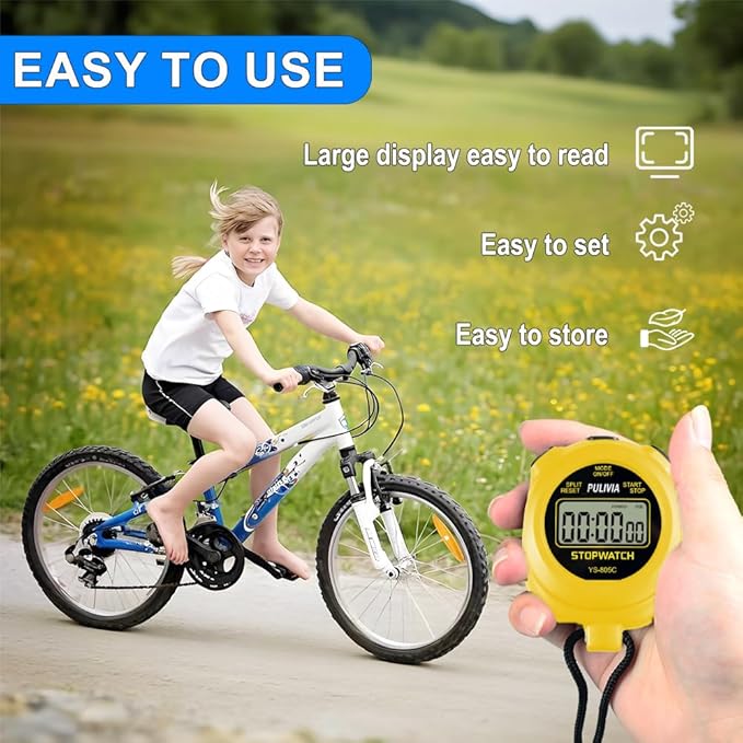 Stopwatch Timer with Countdown, Simple Operation Digital Stop Watch for Sports, Countdown-Alarm Button-Sound, AAA Battery Included (Yellow)