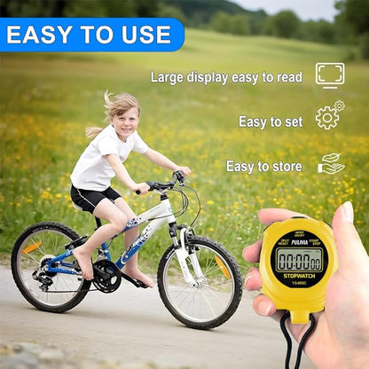 Stopwatch Timer with Countdown, Simple Operation Digital Stop Watch for Sports, Countdown-Alarm Button-Sound, AAA Battery Included (Yellow)