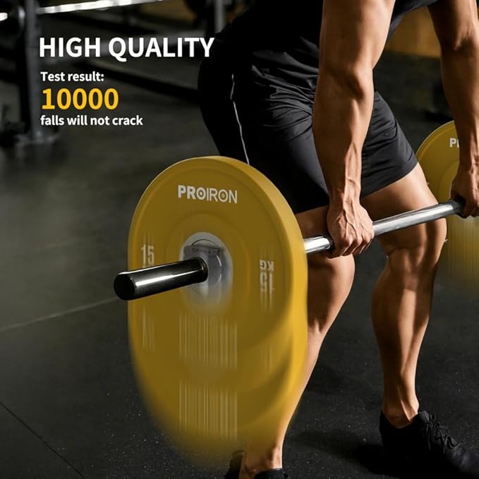 PROIRON Olympic Rubber Bumper Plates,Floor Protective Weight Plates,2" Solid Weight Plates for Barbell Strength Training and Weight Lifting,Less Impact, Absorb Bounce & Shock,5KG(11LB)/10KG(22LB)/15KG(33LB)/20KG(44LB),Single or Pair