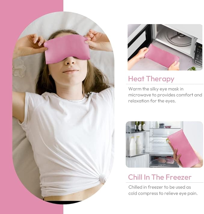 Lavender Eye Pillows for Relaxation, Yoga Eye Pillow for Meditation, Microwavable Weighted Eye Pillow for Yoga, Moist Heat & Cold Eye Compress with Aromatherapy (Pink)