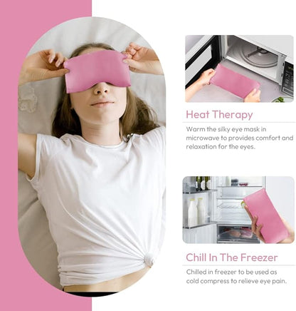 Lavender Eye Pillows for Relaxation, Yoga Eye Pillow for Meditation, Microwavable Weighted Eye Pillow for Yoga, Moist Heat & Cold Eye Compress with Aromatherapy (Pink)