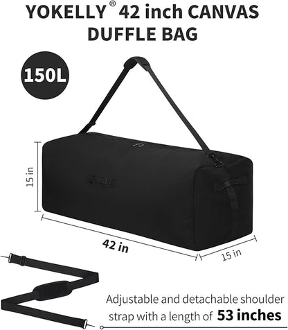42 Inch Canvas Duffel Bag 150L Extra Large Luggage Duffle for Travel Sport and Camping - Black