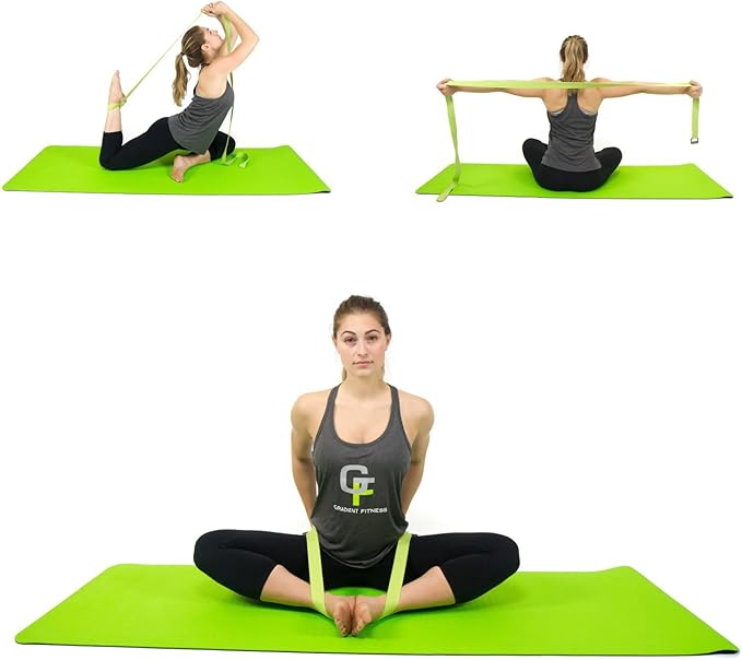 Gradient Fitness Yoga Strap, Friction-Less Easy-Feed Buckle, Super Soft Cotton/Polyester Blend Webbing, Free eGuide. (8 Feet)