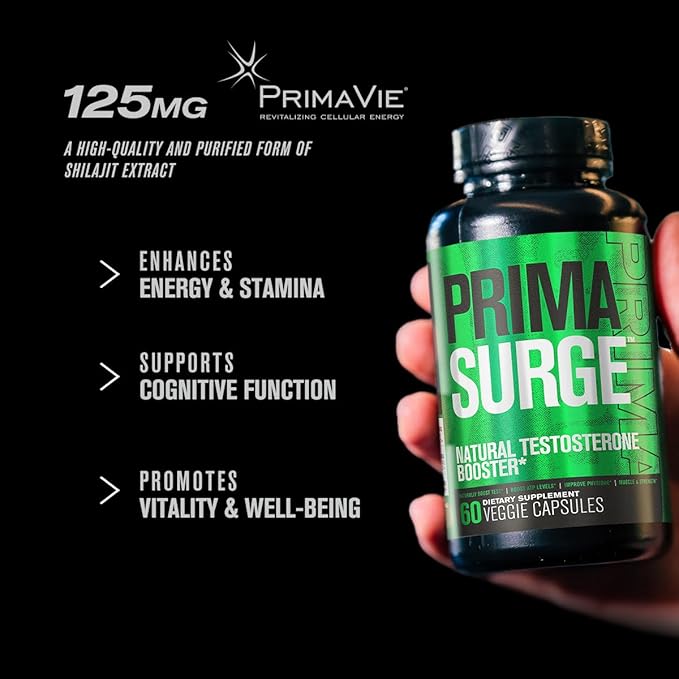 Jacked Factory Testosterone Booster for Men PRIMASURGE - w/Tongkat Ali, PrimaVie, Ashwagandha - Boost Vitality, Muscle Growth & Energy | Natural Test Booster Supplement - 60 Veggie Pills