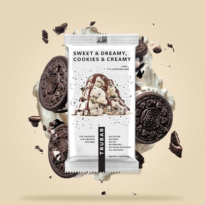 TRUBAR Vegan Protein Bar, Sweet & Dreamy Cookies and Creamy, Gluten Free, Plant Based Protein, Dairy Free, Non GMO, Soy Free, No Sugar Alcohols, 12G Protein, 12G Fiber, 23G Carb, On the Go Snack Bars, 12ct