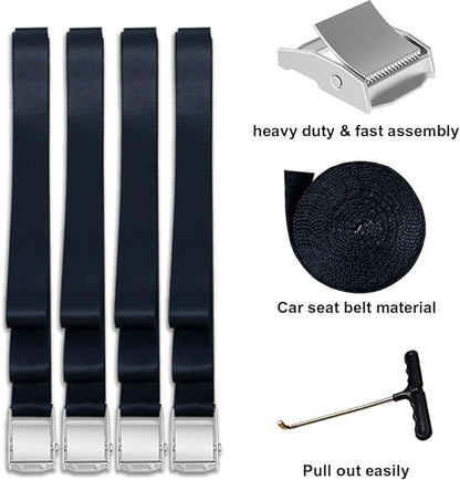Eurmax USA Trampoline Stakes Heavy Duty Trampoline Parts Corkscrew Shape Steel Stakes Anchor Kit with T Hook for Trampolines -Set of 4 Bonus 4 Strong Belt,Black