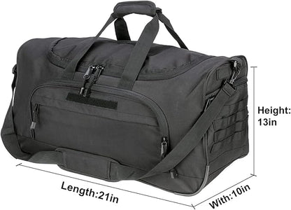 Gym Bag for Women & Men Tactical Duffle Military Weekender Work Out Lightweight Waterproof Sports Tote Shoe Pocket Black