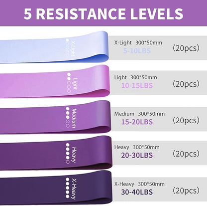 100 PCS Bulk Resistance Bands, Loop Exercise Bands Set for Gym Members Sports Class Students Gift, 5 Pieces Each Set with Storage Bag, Fitness Bands for Outdoor Home Gym Yoga Pilates