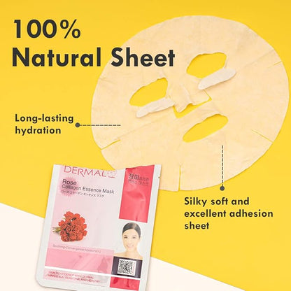DERMAL Korean Collagen Face Mask ??Hydrating & Soothing Sheet Mask with Panthenol ??Hypoallergenic Calming Moisture Care for All Skin Types ??16 Combo Pack B