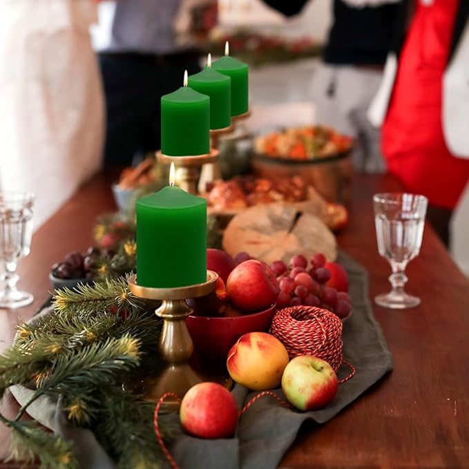 3x4 Inch Green Pillar Candles, 3 Packs Unscented Smokeless Pillar Candles for Christmas, St. Patrick's Day, Easter, Wedding, Party, Home and Dinner Table Decoration, 45 Hours Burn