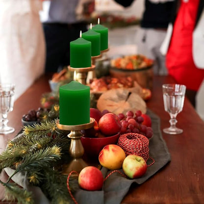 3x4 Inch Green Pillar Candles, 3 Packs Unscented Smokeless Pillar Candles for Christmas, St. Patrick's Day, Easter, Wedding, Party, Home and Dinner Table Decoration, 45 Hours Burn