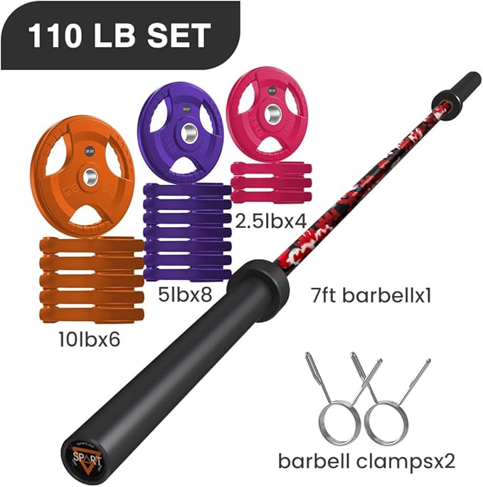 7FT Olympic Barbell Bar with Weight Plate Set Combo, Solid Olympic Bar with Bearings, 700Lbs Capacity Weight Bar for Home Gym Strength Training, Weightlifting, Powerlifting, Fit for 2" Olympic Plates
